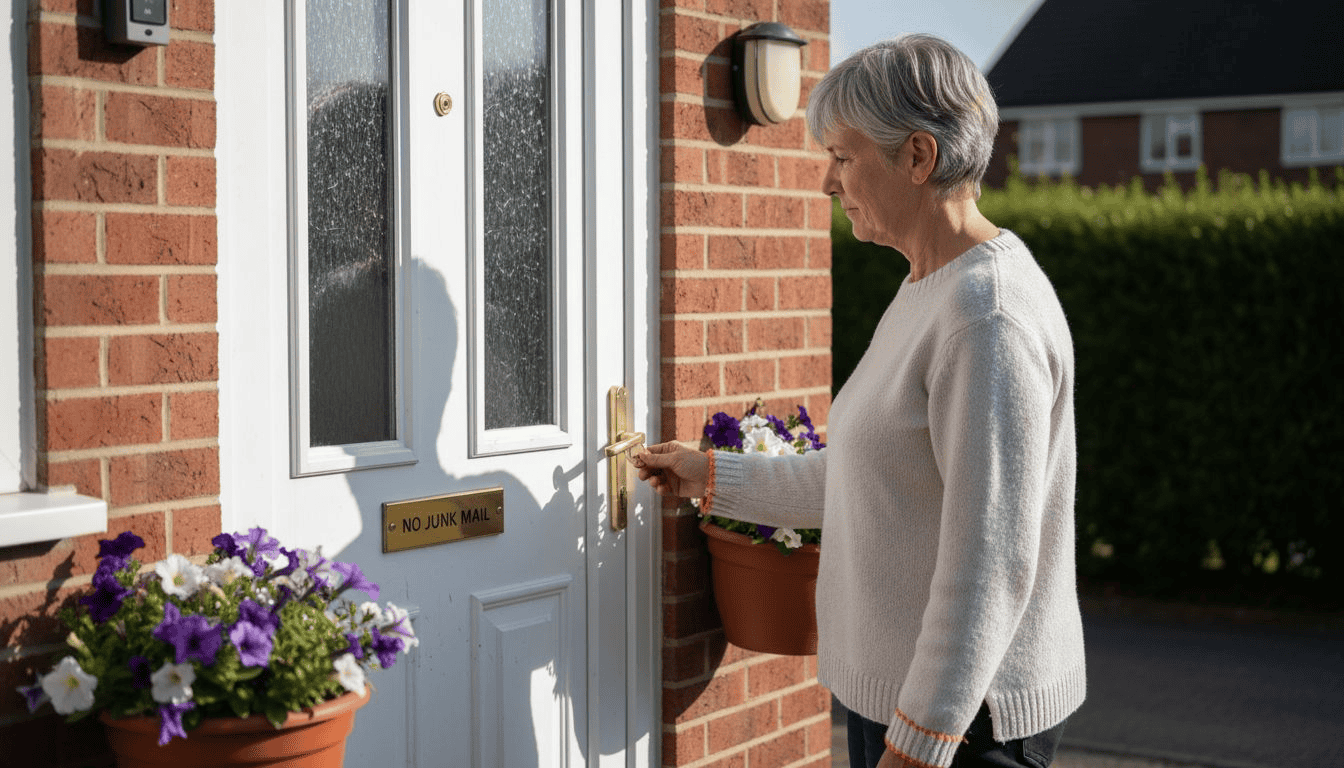 Homeowner locking white uPVC front door