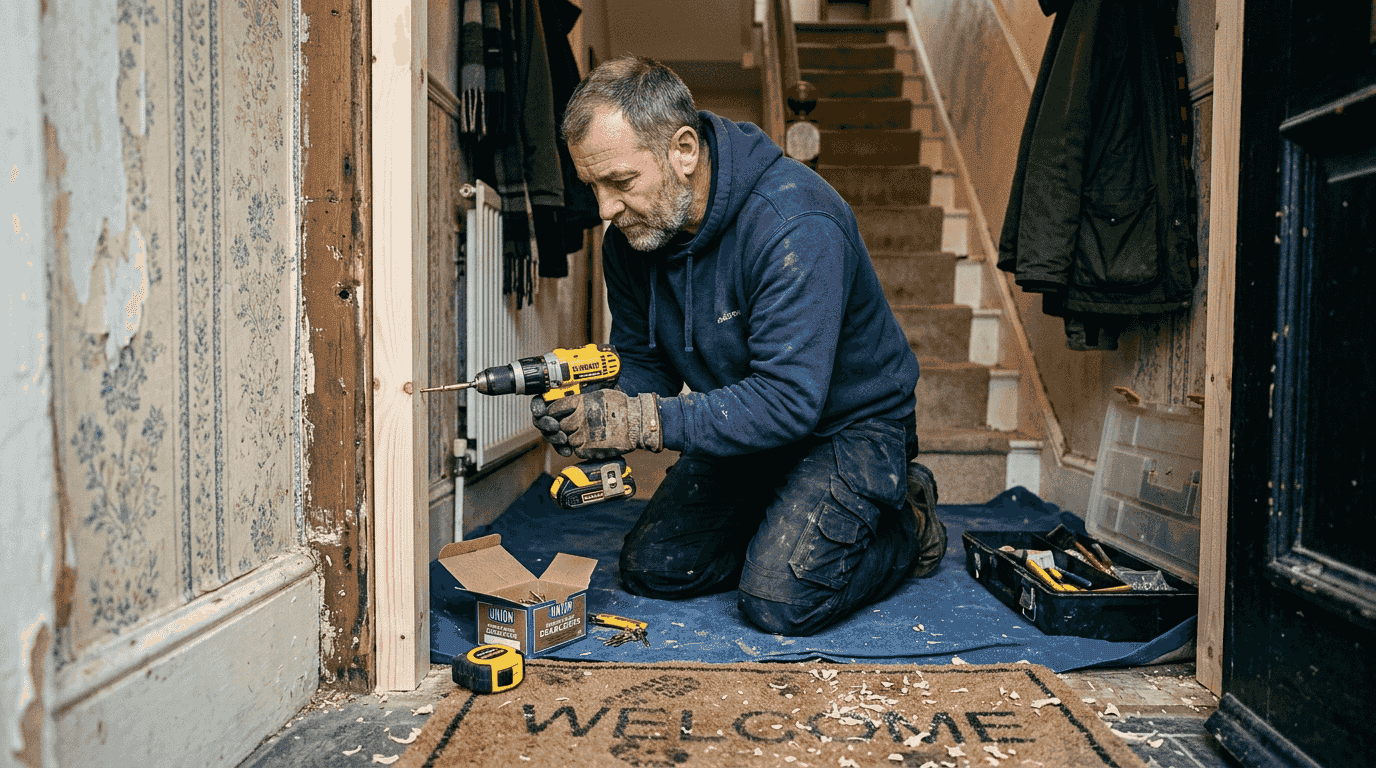 DIYer repairs on door frame after burglary