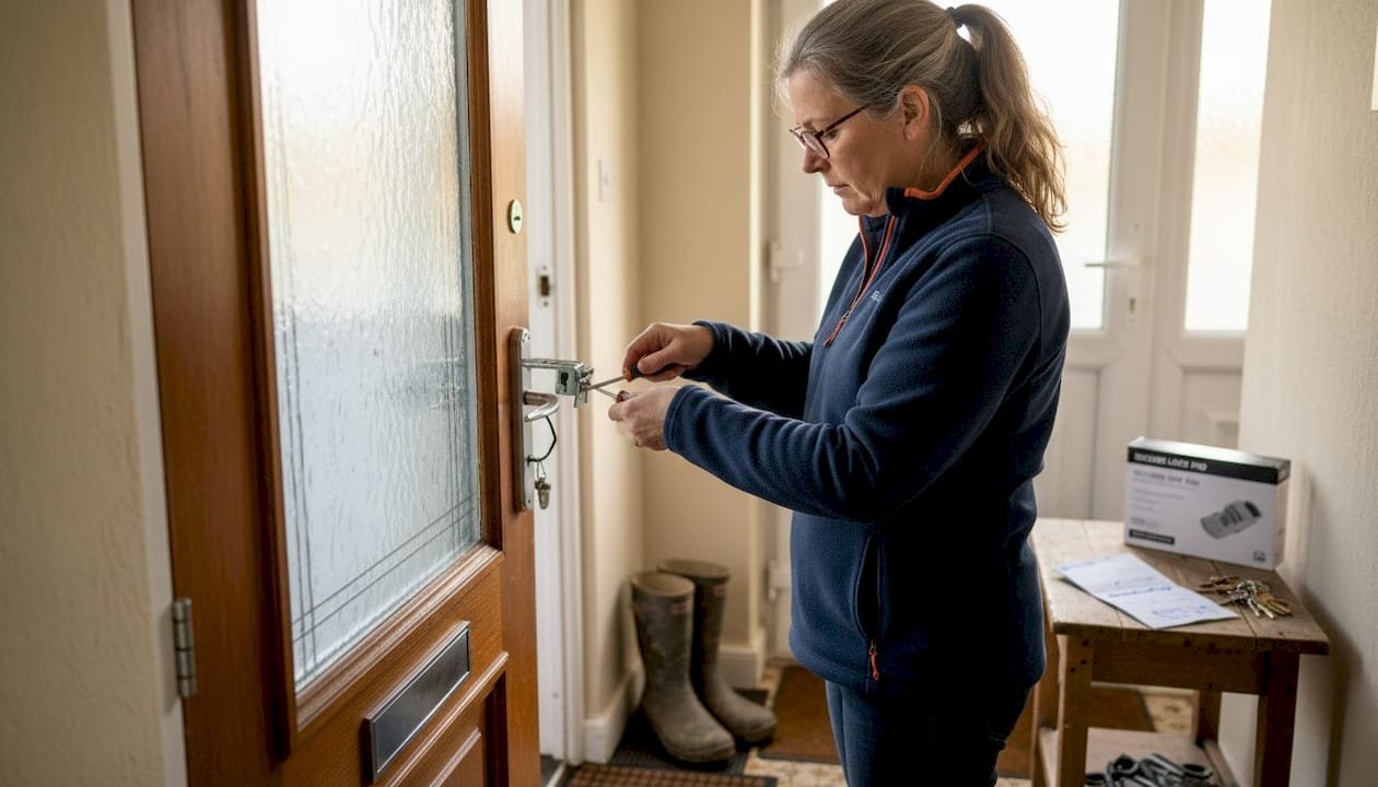 Homeowner reviews new door lock grading