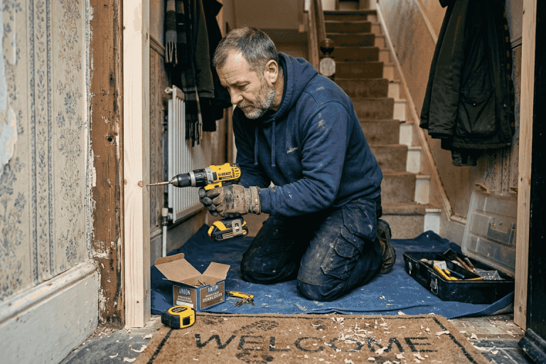 DIYer repairs on door frame after burglary